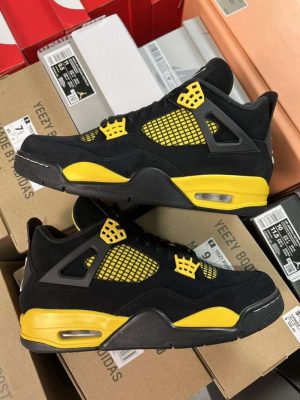 Replica Air Jordan 4 Retro Thunder Sneakers Black Yellow #AJ4066