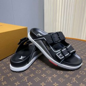 Replica  Louis Vuitton Black Trainer Slides #LV096
