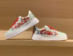 Replica Gucci Screener GG Embossed High-Top Sneaker Green Red#GU010