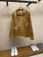 Replica Suede shirt with embroidery in brown | GUCCI® US