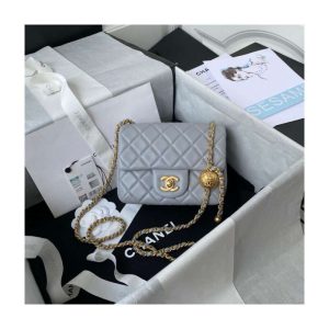 Replica Chanel Lambskin Pearl Mini Flap Bag Grey