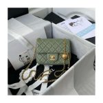 Replica Chanel Lambskin Pearl Mini Flap Bag Green