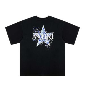 Replica AMIRI Black / White Paisley Star Print T-Shirt