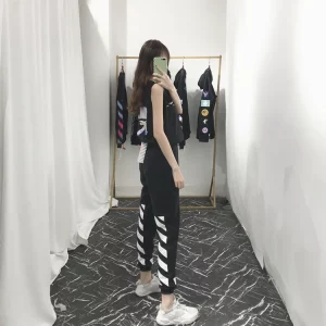 Replica OW Off White Warning Line Sweat pants