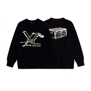 Replica Louis Vuitton Hammer  Jacquard  Round Neck Sweater For Unisex Black