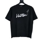 Replica Louis Vuitton Letter Paper Airplane Embroidered T-Shirt Unisex For Black