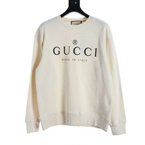 Replica Gucci Simple Logo Letter Print Round Neck Sweatshirt For Unisex Black Apricot