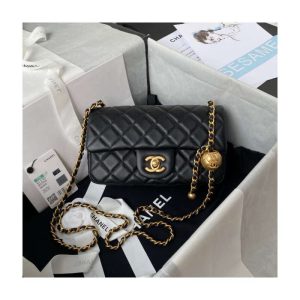 Replica Chanel Lambskin Pearl Flap Bag Black