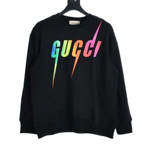 Replica Gucci Rainbow Gradient Lightning Print Sweatshirt For Unisex Black Apricot