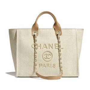 Replica Chanel Canvas Large Deauville Pearl Tote Bag
