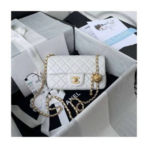 Replica Chanel Lambskin Pearl Flap Bag White