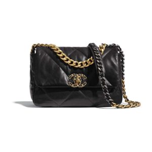 Replica Chanel 19 Small Flap Bag in Black Lambskin LeatherGold Hardware