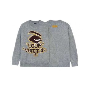 Replica Louis Vuitton Abstract Eye Embroidery Jacquard Round Neck Sweater For Unisex in Grey