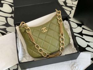 Replica Chanel Hobo Handbag 23A Lambskin & Gold-Tone Metal Green