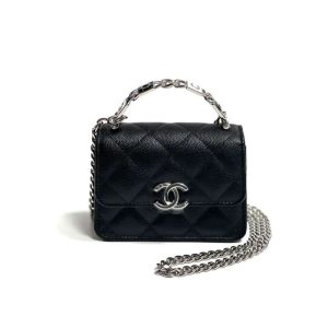 Replica Chanel Enamel Handle Clutch with Chain in Grained Calfskin