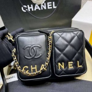 Replica Chanel Calfskin Leather Camera Case Black