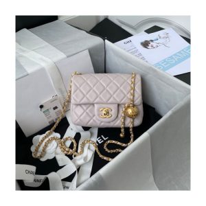 Replica Chanel Lambskin Mini Pearl Flap Bag Beige