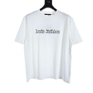 Replica Louis Vuitton Structure Letter Embroidery T-Shirt For Unisex White
