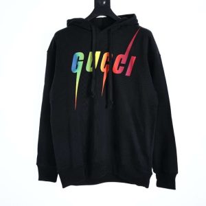 Replica Gucci Rainbow Gradient Lightning Print Hoodie For Unisex Black Apricot