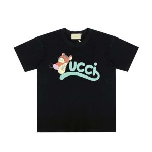 Replica Gucci  Crew Neck T-shirts For Unisex Black Apricot#HT099