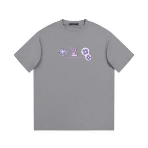 Replica Louis Vuitton New Crew Neck T-shirts For Unisex Grey and Apricot#NTS099