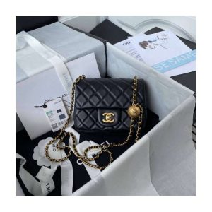 Replica Chanel Lambskin Pearl Mini Flap Bag Black