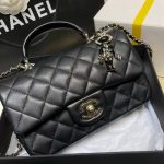 Replica Chanel Lambskin Mini Flap Bag With Top Handle Black with Charms