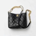 Replica Chanel Lambskin Hobo Handbag Black