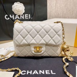 Replica Chanel Lambskin Pearl Mini Flap Bag White