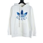 Replica Gucci x Adidas Collaboration Embroidered Hoodie For Unisex White