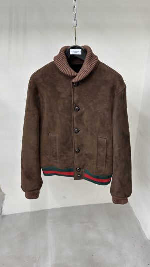 Replica Gucci Web Accent Lamb Fur Bomber Jacket – Brown Outerwear