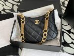 Replica Chanel Hobo Handbag 23A Lambskin & Gold-Tone Metal Black