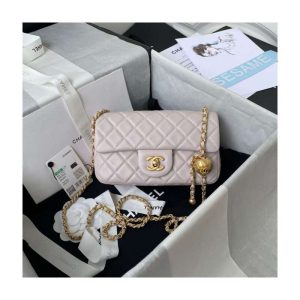 Replica Chanel Lambskin Pearl Flap Bag Beige