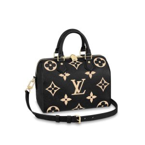 Replica Louis Vuitton Bicolor Monogram Empreinte Speedy Bandouliere 25 Black/Beige