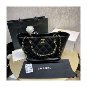 Replica Chanel Grained Calfskin Shopping Tote Bag Black