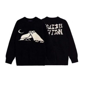 Replica Louis Vuitton Owl Pattern Round Neck Sweater For Unisex Black