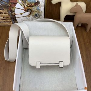 Replica Hermes Geta 20cm Chevre  CK90 White